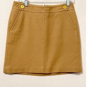 Talbots Ribbed Khaki Beige Pencil Mini Skirt Gold‎ Buttons Sz 6P Office Business